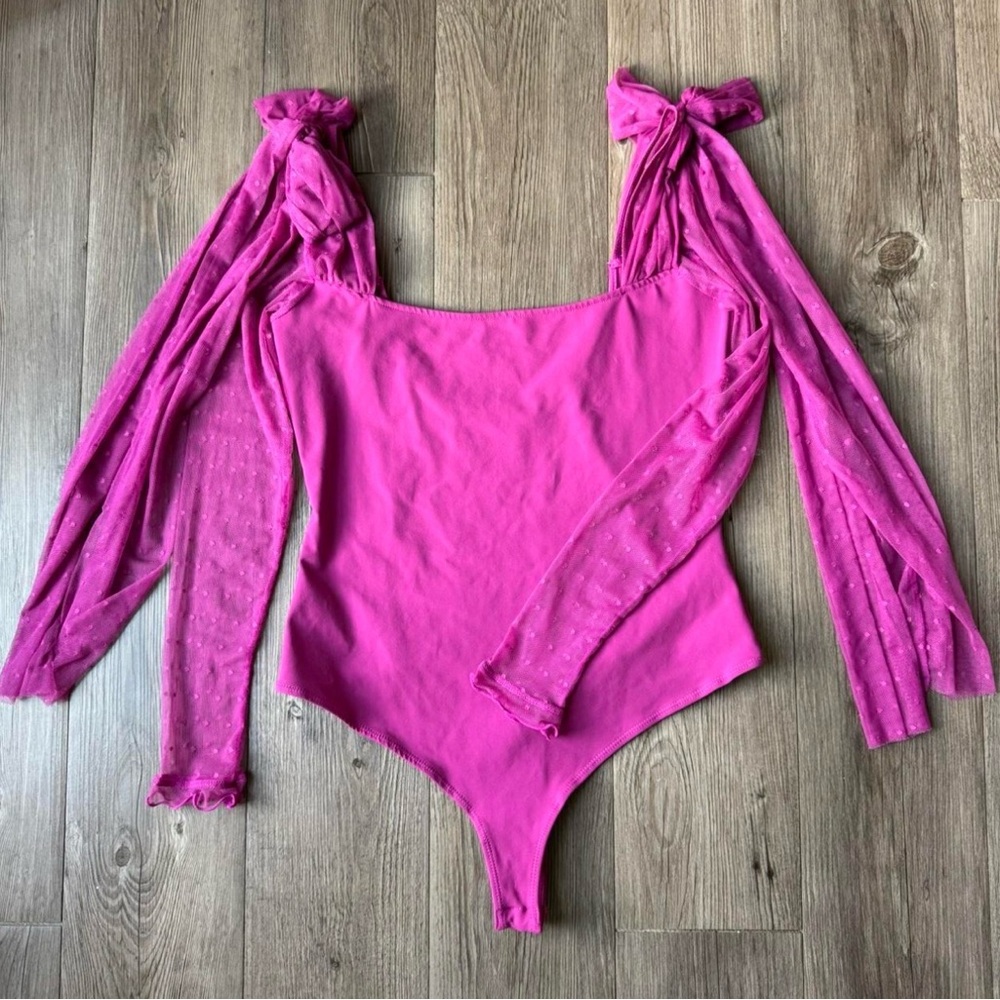 Free People Intimately “Tongue Tied” Mesh Bodysuit – Fuchsia – Size M
